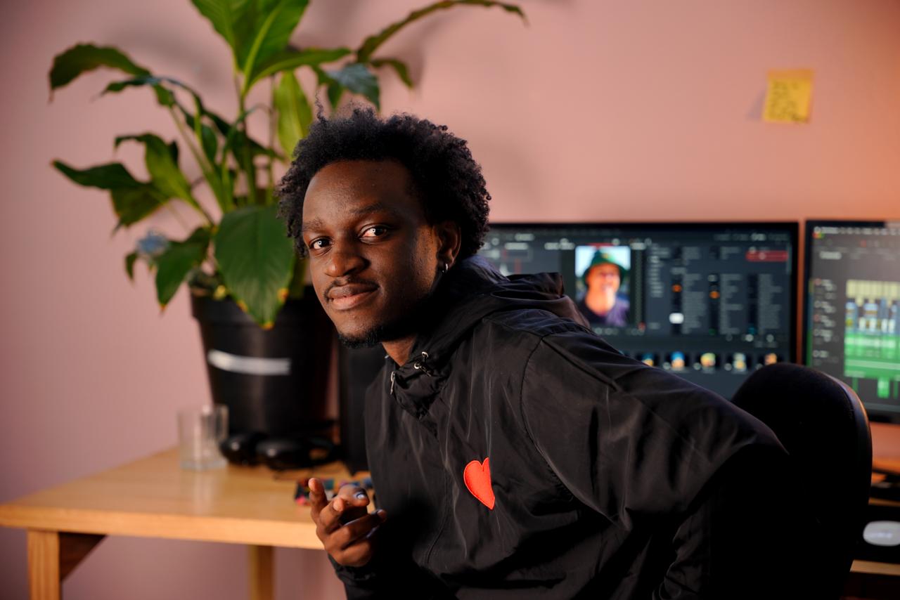 Jefte Mulamba in his editing studio